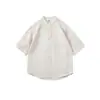 Camisa de Manga Corta con Cuello Alto Estilo Chino Nuevo G-stone para Hombre, Corte Holgado, Hombro Caído, Color Sólido, Top Sencillo para el Trabajo