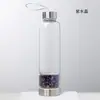 Venta directa de fábrica grava de cristal natural taza de energía de borosilicato alto taza de cristal en capas de acero inoxidable con cuerda para colgar taza de salud