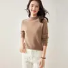 Suéter Feminino da Linha Cashmere Pronto Manga Longa Gola Alta Ajuste ao Corpo Moda Versátil Amigo da Pele Suéter Quente