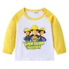 Camiseta Raglan de Algodão Puro para Crianças Bombeiro Primavera e Outono Gola Redonda Manga Longa Camiseta Base Camiseta de Bebê para Meninos