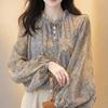 Shanli Dadi Blusa de Chifón Floral Francés para Mujer Primavera Nuevo Estilo Occidental Único Chic Manga Larga