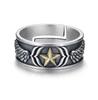 Anillo de alas de ángel de plata tailandesa para hombre, con alas de estrella de cinco puntas y significado guardián, anillo abierto retro de moda, ajustable.