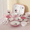 Set de Vajilla Infantil Mickey y Minnie con Asa Tazón para Comida de Bebé Melamina Madre y Bebé Plato con Compartimentos Cuchara Linda