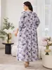 Ropa Nueva de Mujer para Primavera y Otoño, Encaje Estampado, Corte Holgado, Adelgazante, Elegante, Mangas Tres Cuartos, Vestido de Talla Grande, Estilo Largo, Estilo Hada