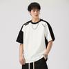 2025 Nueva Camiseta de Manga Raglán de Color Combinado Pesado para Hombre, Holgada, Talla Grande, Raglán, Guapo, Casual, de Media Manga