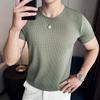 Verão Thin Homens Grande Tamanho xadrez xadrez de manga curta T-shirt Slim-fit coreano pescoço redondo respirável base casual camisa de meia manga
