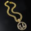Personalidade europeia e americana na moda letra U rodada Marca de diamante completo pingente tridimensional cubano colar de corrente boate hip hop clavícula cadeia