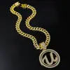 Personalidade europeia e americana na moda letra U rodada Marca de diamante completo pingente tridimensional cubano colar de corrente boate hip hop clavícula cadeia