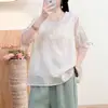 Blusas Bordadas Estilo Chino para Mujer en Verano, Holgadas, Adelgazantes, Ligeras, Transpirables, de Manga Campana, Rejuvenecedoras, Camisas Casuales Elegantes, Camisetas