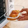Contenedor para preparación de comidas de oficinista apto para microondas caja especial para conservación fresca caja bento rectangular caja de almuerzo de vidrio de borosilicato alto