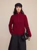 Suéter grueso de punto trenzado con media cremallera y cuello alto para mujer, invierno 2026, patrón trenzado jacquard vintage, suéter holgado de lana pura