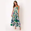 Verano 2024 nuevo vestido elegante de tirantes tipo tubo con costuras de encaje de color liso y falda amplia -88106