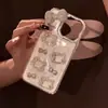 Ins Blanco Perla Flash Diamante Gato Estéreo Lazo Iphone17 Pegamento Adecuado para Funda de Teléfono Móvil 16 Apple 13 Suave 14