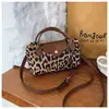 Outono e Inverno Estampa de Leopardo Retrô 2025 Popular Transfronteiriça Feminina Moda Casual Versátil Ombro Único Transversal Pequena Bolsa Quadrada Simples de Mão