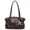 Bolsa Tote Casual Estilo Coreano Ins de Grande Capacidade Feminina Chegada Nova Outono 2026 Fivela de Cinto com Pingente de Estrela Bolsa de Ombro Único
