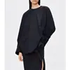 Estilo Nuevo de Principios de Primavera 2026 Camisa Blanca de Cuello Redondo y Manga Larga para Mujer, Diseño Único, Corte Holgado, Adelgazante, Top Casual y Moderno