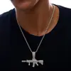 Colar Pingente Metralhadora Full Diamond Popular Europeu e Americano Hip-Hop Transfronteiriço Tendência Masculina Personalizada Corrente Cubana Street Joias Atacado