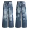 Calça xadrez mosaico estilo americano de rua, moderna e estilosa, perfeita para um look de rua descolado e ousado, jeans masculino, corte solto, perna reta, calça comprida