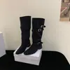 Botas de montar retro de estilo coreano con tacón grueso, punta cuadrada y hebilla para mujer, nuevo modelo 2026, botas altas hasta la rodilla versátiles y estilizadas