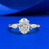 Mu Jing Joyería Nuevo Anillo de Plata S925 Oval Pequeño de 6*9 Tres Piedras Plata Hada Flotante Vivo Transfronterizo