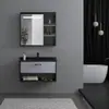 Gabinete de Baño Montado en Pared Aleación de Aluminio Cerámica Cuenca Integrada Cajón Puerta Abierta Espejo Simple Gabinete Lavabo Montado en Pared Almacenamiento