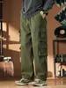 Exército Verde Calças Retas Tooling Outono Masculino Novo High Street Moda Marca Multi-Bolso Solto All-Match Calças Casuais