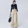Jeans de mujer estilo primavera color caqui micro-campana no ajustados versión estrecha retro americano pantalones largos adelgazantes extendidos nueve décimas