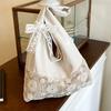 Diseño Estilo Vacaciones de Verano Bolsa de Playa de Gran Capacidad Bolso de Axila de Lona con Encaje Nicho Bolso Tote de Hombro con Flores para Mujer
