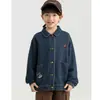 Chaqueta de Mezclilla para Niños Wulibu Yiyi, Mezcla de Lana y Lino Otoñal, Bordado de Dibujos Animados, Corte Holgado, Ropa de Otoño a la Moda y Versátil