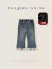 Pantalones para Niñas con forro polar Otoño e Invierno 2024 Nuevo Bebé Invierno Estilo Occidental Pantalones Acampanados para Niños Jeans de Terciopelo de una pieza
