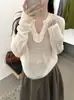 26 Outono Novo Estilo Blusa Estilo Coreano Patchwork de Renda Meio Botão Decote V Casual Emagrecedor Manga Longa Suéter de Tricô para Mulheres