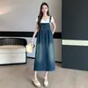 Fotos Reales, Precio Real: Vestido de Peto de Mezclilla Casual Versátil Holgado Estilo Nuevo Verano 2025, Vestido Delgado de Longitud Media para Mujer