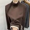 Camiseta base de terciopelo alemán suave y pegajosa de cuello alto para mujer, nueva otoño/invierno, efecto de dos piezas, camiseta interior de color liso, tacto de alta gama, top con bloques de color