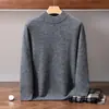 Suéter de cachemira floral para otoño e invierno para hombre, jersey de cachemira de cabra con cuello semialto de doble capa, tejido de punto casual como capa base para el calor
