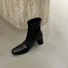 Botines tobilleros de cuero suave color café con punta redonda para mujer, tacones altos, tacones gruesos, cierre de cremallera en la espalda, nuevos de invierno 2025, estilo coreano, elásticos, ajustados