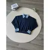 Patrón de pata de gallo otoño e invierno, diseño de dos piezas falso, polo con media cremallera, camiseta de manga larga para hombre, cuello de camisa, capa interior, capa base