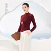 Camisa básica de gola alta para outono e inverno para mulheres, corte justo, versátil, roupa quente, camisa básica de lã Meiyabi, forrada com fleece, camisa de outono antibacteriana