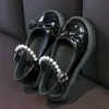 Zapatos Mary Jane de Cuero para Niñas, Estilo Primavera y Otoño, Zapatos de Suela Suave con Lazo de Perlas, Zapatos de Princesa Lolita, Zapatos de Presentación para Niños