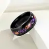Nueva Joyería para Hombre de Amazon Incrustada con Amatista y Lámina de Oro Anillo Negro de Acero de Titanio de Calidad Joyería