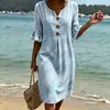 2026 Nuevo Vestido Largo Cruzado de Cuello en V con Volantes y Botones, Vestido Casual de Moda y Único para el Trabajo y el Uso Diario para Mujeres, Estilo Veraniego
