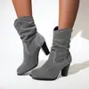 Botines de Goma Suave con Suela Antideslizante, sin Cordones, Tacón Cuadrado, Tallas 35-48, Botas de Cuero Transfronterizas Europeas y Americanas, Tallas Extra Grandes para Mujer, Puntera Redonda y Tacón Alto