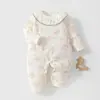 Macacão Bebê Menina Outono/Inverno 40g Algodão Fino Gola Boneca Tecido Classe A Macacão Macio