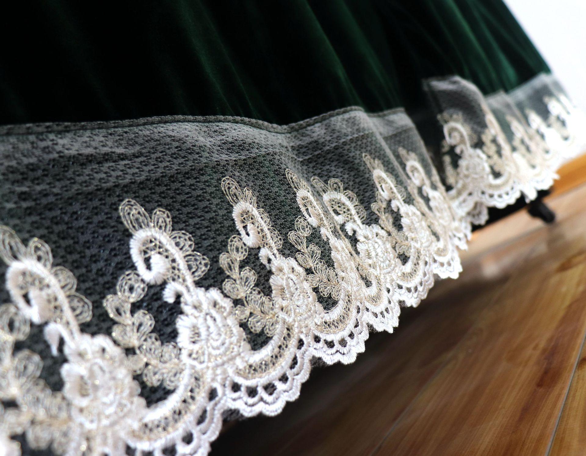 绿金丝绒蕾丝钢琴罩2