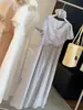 Vestido Elegante de Manga Curta com Gola V e Mangas Bufantes Estilo Francês para Chá, Novo Estilo de Verão, Estilo Suave, Cintura Marcada, Emagrecedor, Vestido Longo
