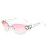 Gafas de sol sin montura personalidad amor ojo de gato mercurio chica hot europea y americana Y2K forma cóncava foto callejera gafas de sol influencer femenina-
