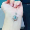 Prata Esterlina Moda Vintage Luxo Apatita Natural Pingente Design Vazado Seiko Cor Total Diamante Pingente Colar Mulheres
