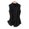 Camisa Blanca sin Mangas Cuello Mujer Primavera, Otoño e Invierno Chaleco Interior Superior Chaleco Base Profesional Chifón Camisa Capas