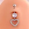 Set Caliente de 4 Piezas de Anillos para Ombligo de Comercio Electrónico Transfronterizo Europeo y Americano con Diseños de Flor y Corazón, Anillos para Ombligo Tachonados con Circonita, Clavos para Piercing de Ombligo
