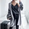 Baifen ClothingAmazon 2025 Novo Estilo Casa Casual Cardigã Longo Estampa de Leopardo Manga Longa Casaco Suéter