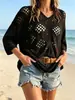 Tops independientes de marca europea y americana para mujer para otoño, ropa de trabajo casual estilo americano, suéteres de malla versátiles y cómodos, adelgazantes y modernos con diseño hueco